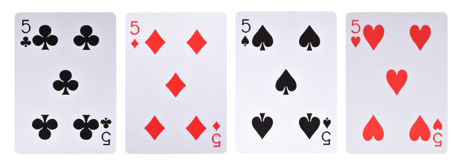 Set of playing cards isolated on white background, Hearts, Clubs, Spades and Diamonds