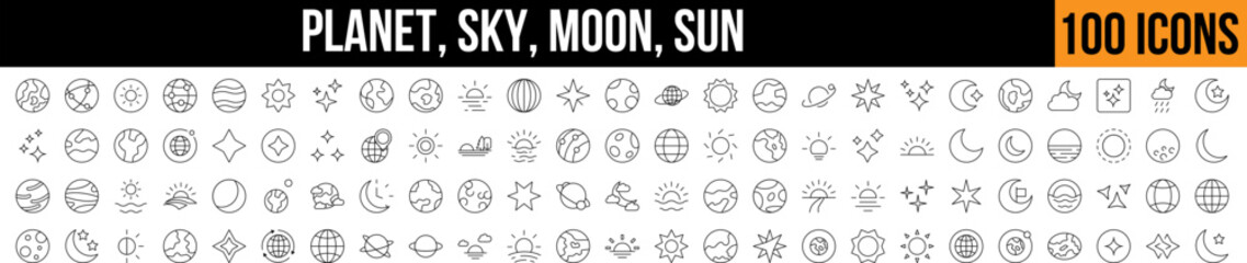Planet, Sky, The Moon Related Image Collection. Editable Stroke. Perfect for Graphics, Designs, Books, Adverts, Apps
