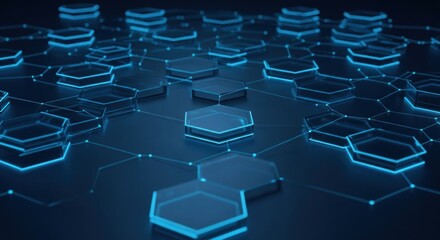Fototapeta premium Blue hexagonal network with glowing edges and interconnecting lines