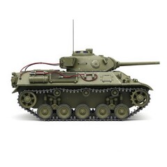 Olive drab military tank model on white background