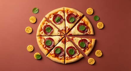 Pizza Slices on a Brown Background.