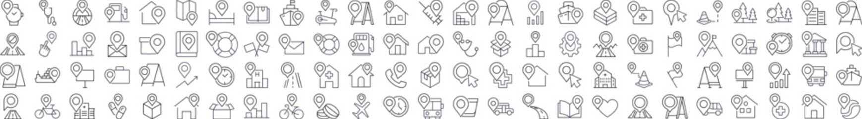 Items with Map Pin Picture Collection. Editable Stroke. Perfect for Graphics, Designs, Books, Adverts, Apps