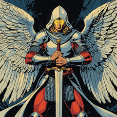 vector of winged warriors holding swords