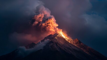 Fototapeta premium Dramatic eruption of long-dormant volcano symbolizing centuries of silence broken by sudden geological awakening, powerful natural force concept