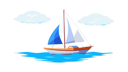 Sailboat sailing on blue water with clouds ocean