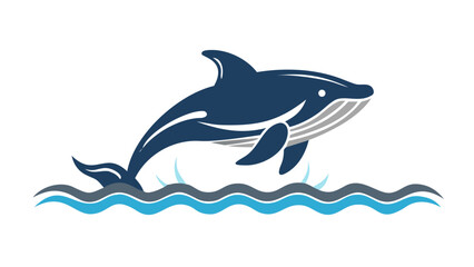 Stylized Blue Whale Breaching Through Waves ocean water