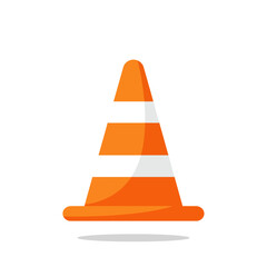 A clean, isolated graphic illustration of a vibrant orange road safety cone, featuring bold white stripes, effectively symbolizes caution, construction, and temporary warnings.