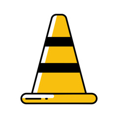 A bright yellow traffic cone with black reflective stripes stands as a clear warning sign for road safety and construction zones.
