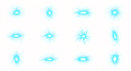 Twelve Cyan Electric Energy Burst Effects.