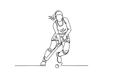 Fototapeta premium field hockey player simple minimalist aesthetic one line art, isolated on white background 