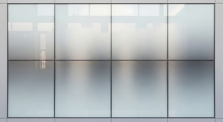 Modern Glass Wall with Reflections and Geometric Pattern.