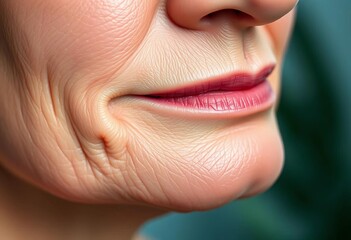 Fototapeta premium Close-up of mature hand on cheek, showcasing natural, healthy skin texture enhanced by anti-aging cream, hand, dermatology