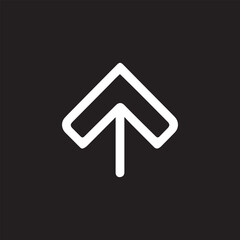 Modern minimalist white outline up arrow icon on black background for digital interfaces