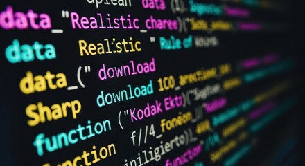 Code lines with colored syntax highlighting on a dark background