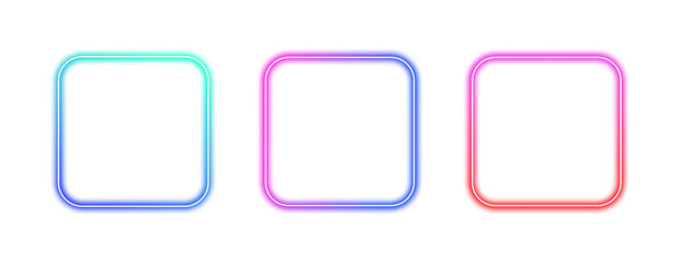 Collection of colorful gradient glowing square frame elements on a transparent background