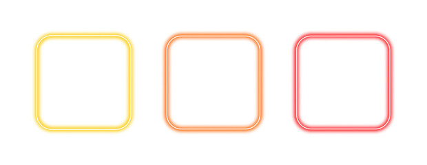 Collection of glowing neon square frame elements