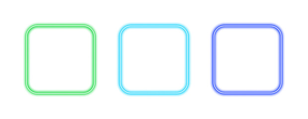 Collection of glowing neon square frame elements