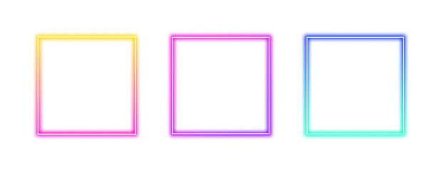 Collection of colorful gradient glowing square frames with transparent background