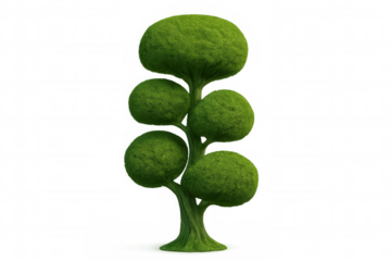 Lush green cartoon tree with perfectly round crown growing on transparent background, perfect for whimsical designs and nature-themed projects