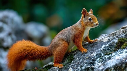 Red squirrel on rock