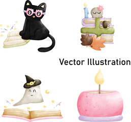 Bookish Halloween vector design set
