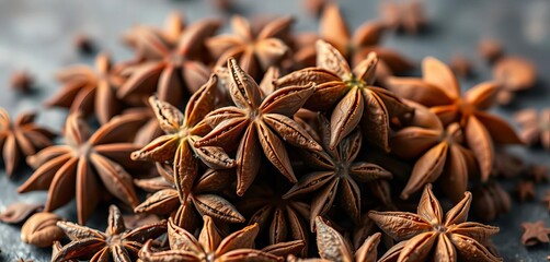Star anise fruits, clustered, brown, dried, fragrant spice,  photography,  food