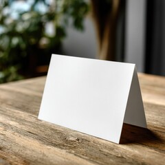 Blank Tent Card Mockup on Rustic Wood Table