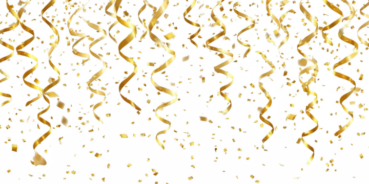 3D gold confetti that floats down to celebrate party, birthday, decoration, confetti, overlay, celebrate, ribbon