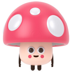 Cute Mushroom 3d render icon in cartoon plastic style minimal isolated on transparent white background	