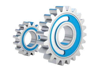 High Resolution3 D Render Two Intermeshed Metallic Gears Blue Accents Black Background Detailed Cogs Mechanism Engineering Technology Abstract