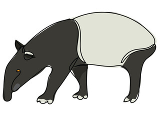 A tapir in a continuous line pattern on a white background.