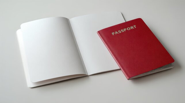 Blank Notebook & Red Passport Mockup - Powered by Adobe
