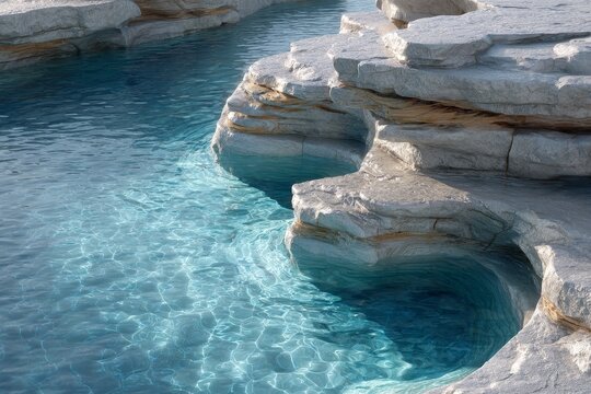 Clear blue water with natural rock formations in a scenic area