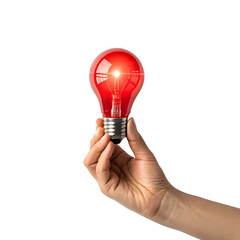 A Fair Skinned Hand Gently Holding a Glowing Red Lightbulb Against a Black Background The Bulb Emits a Bright Inner Light