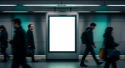Blank Ad Space Subway Station with Commuters