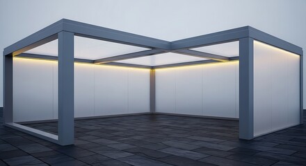 Fototapeta premium Modern Architectural Structure with Illuminated Interior.