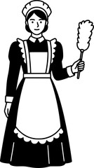 Fototapeta premium Maid with Broom Icon – Cleaning, Housekeeping and Service Symbol