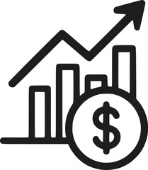 Bar Chart with Up Arrow, Business Growth Upward Trend Icon