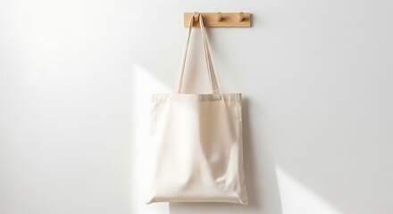 Canvas Tote Bag Hanging on Wooden Hook