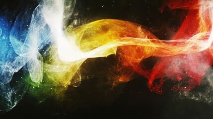 Abstract colorful smoke swirls on a dark background, creating a dynamic visual effect.