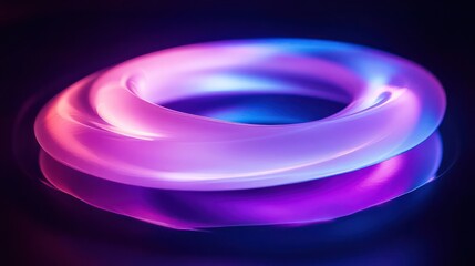 A glowing, abstract toroidal shape with vibrant purple and blue hues.