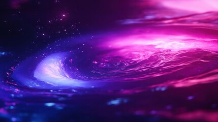 A vibrant cosmic swirl of pink and blue, resembling a galaxy or nebula in space.