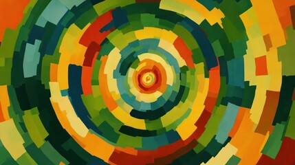 A vibrant, abstract spiral design featuring concentric circles of various colors.