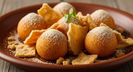 Fried Dough Balls with Powdered Sugar.