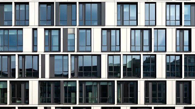Captivating architectural marvel with modern skyscraper facade and geometric window patterns