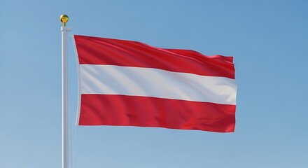 The national flag of Austria waving against a clear blue sky.