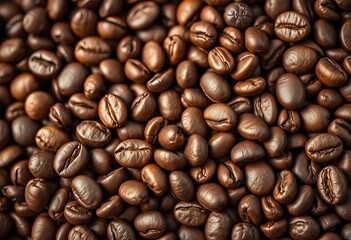 Obraz premium Close-up of organic coffee beans, rich brown hues, earthy tones, ethical, espresso