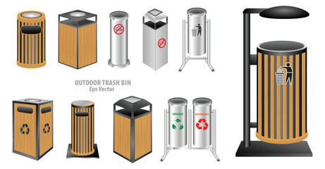 Set of Outdoor Trash Bins for Public Spaces and Shopping Centers or pedestrian.