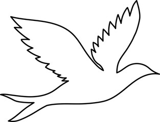 White dove line drawing transparent PNG. Peace bird outline. Minimal peace line art. Peace dove vector illustration. Bird drawing. Bird doodle PNG.