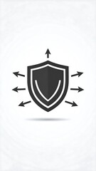 Shield with radiating arrows on a white background.  Simple graphic